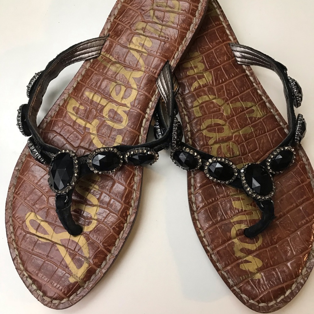 Sam Edelman Black Rhinestone Thong Sandals Sz 8 - Picture 6 of 8